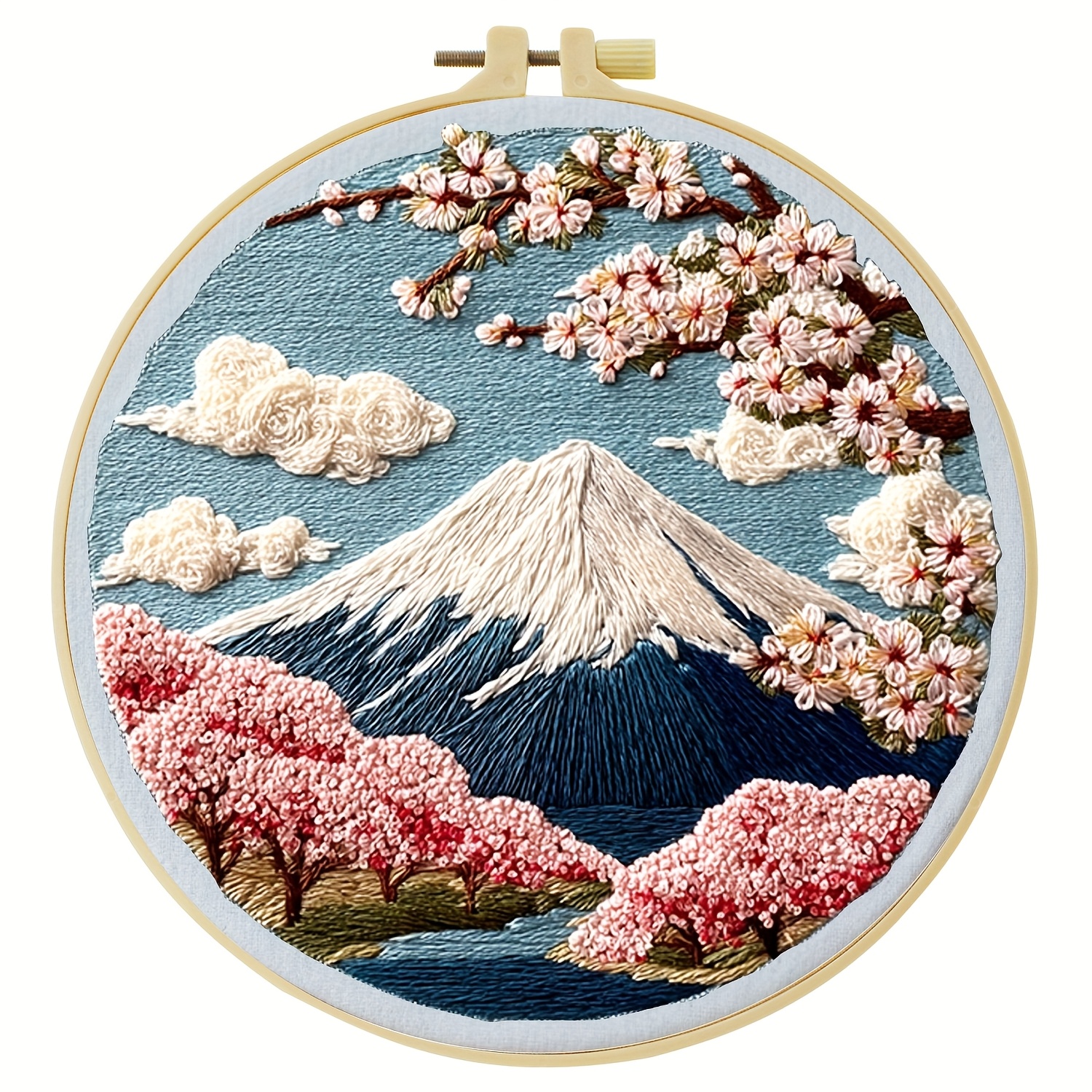 TEMU 20x20cm/7.9x7.9 Inches Embroidery Kit, Under Cherry Blossoms, Printed Embroidery Set, Suitable For Adult Beginners, Includes Instructions, Hoop,