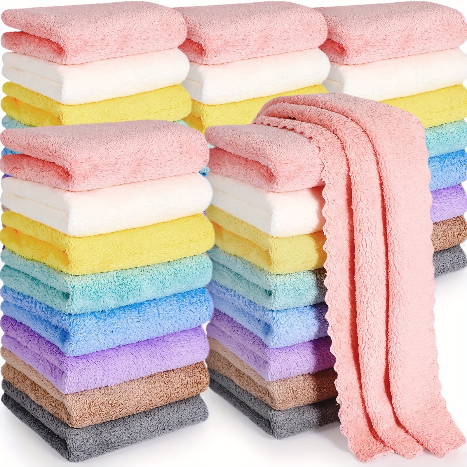 

20pcs Soft Absorbent Washcloths - Vibrant Assorted Colors, Polyester , Contemporary Style, Square Handkerchiefs For Bathroom Use