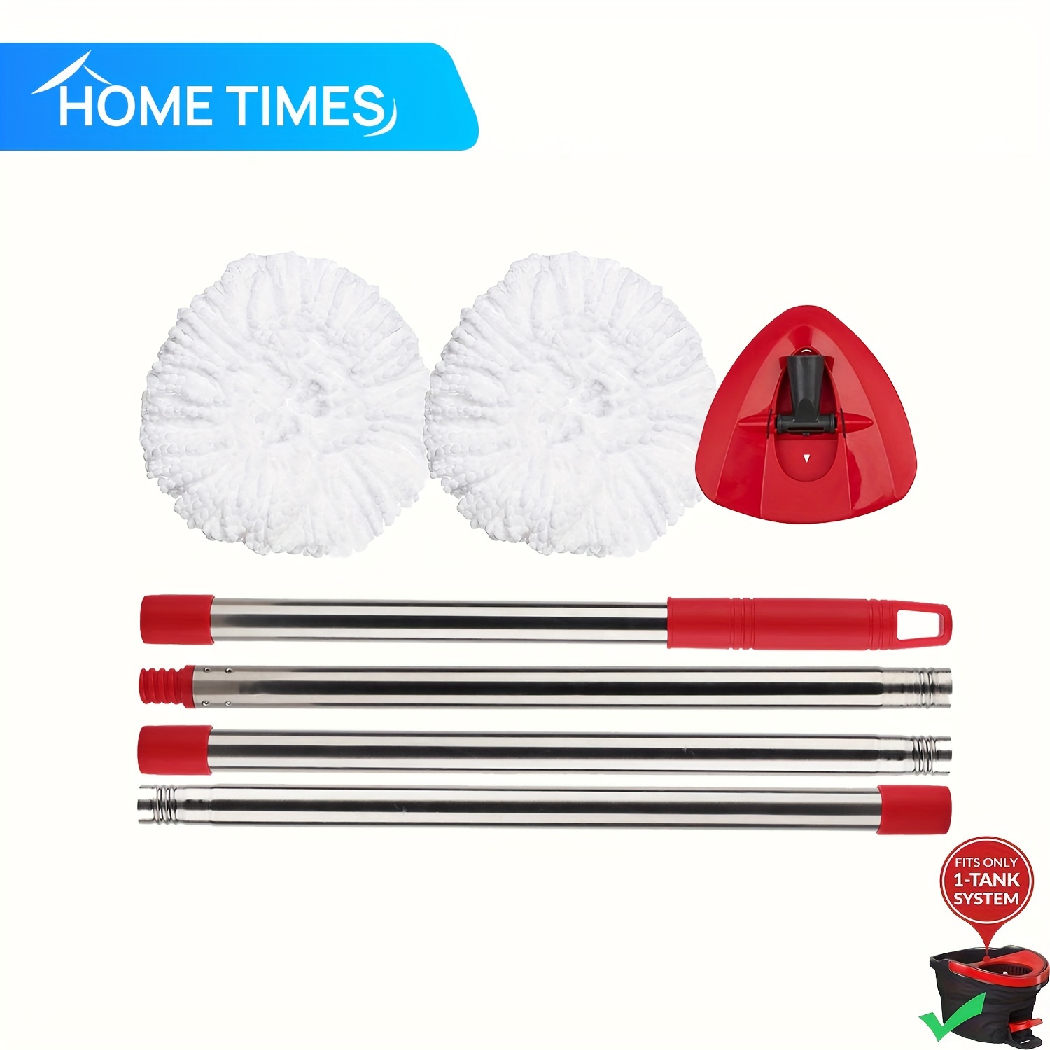 

Home Times Complete Spin Mop Kit - Compatible With Easywring System, Includes 2 Microfiber Heads, Adjustable Handle (30-58"), And Base - Premium Cleaning Accessories