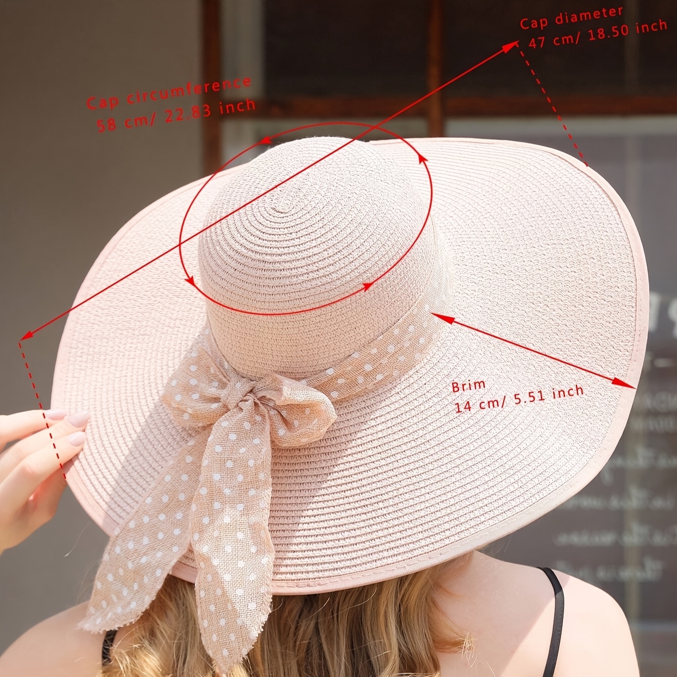 womens large straw hat black ribbon bow breathable non  display picture 3