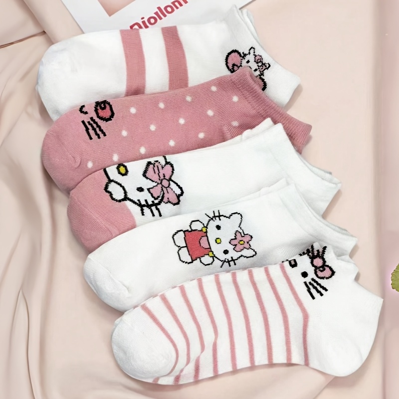 E-shop 5 Paar Sanrio Cartoon Niedliche Süße Kurze Socken, Bequeme Weiche Socken, Ganzjahres-Tragen, Beste Socken, Geeignet für Tägliche Outfits