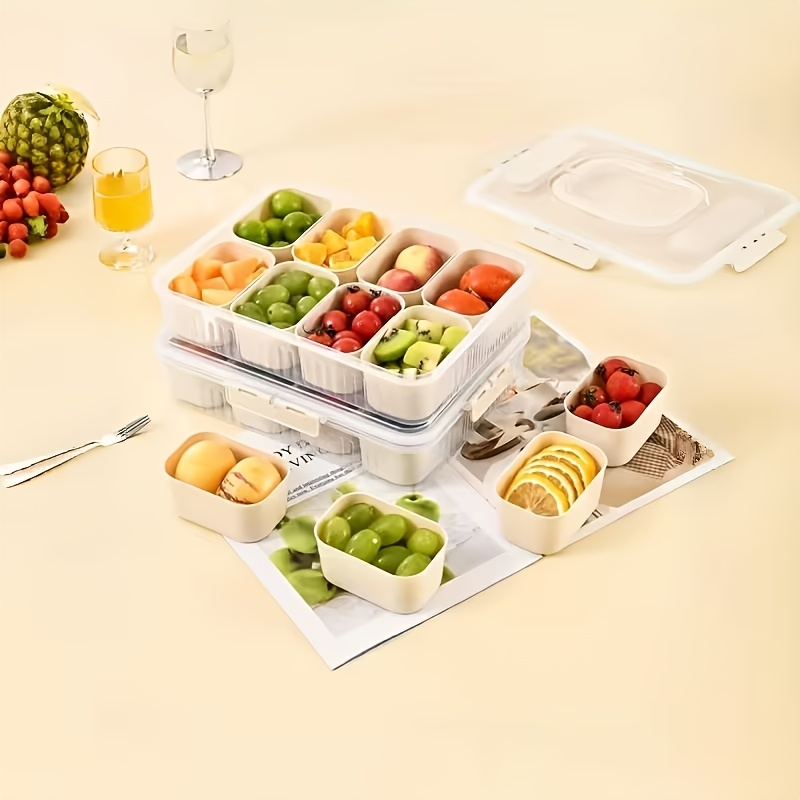 TEMU Boîte à collations à étages avec couvercle et poignée | Boîte Bento portable, boîte de conservation réfrigérante réutilisable et compartimentée,