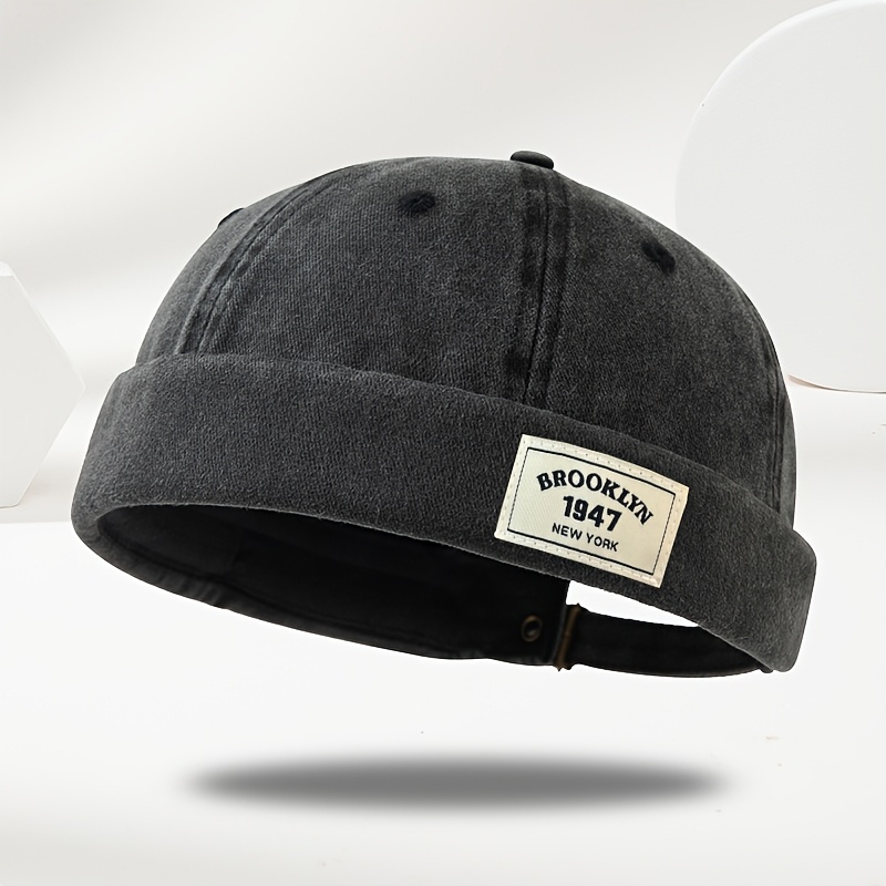 TEMU A Outdoor 1947 Cloth Label Retro Brimless Hat, Unisex Spring And Autumn Fashion Casual Sailor Hat, Street Hip-hop Melon Skin Hat, Soft And