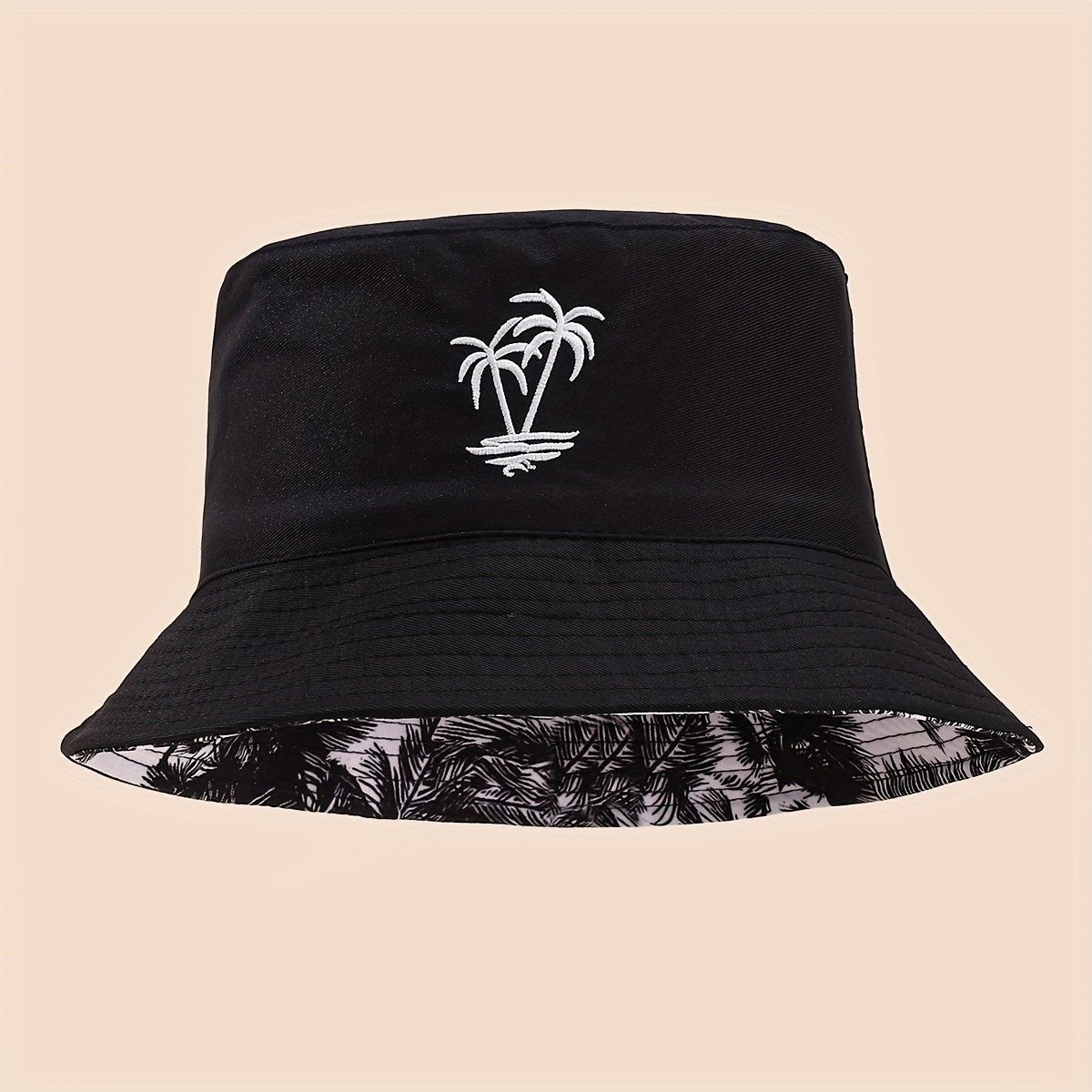 TEMU 1 Pack Men's Reversible Tree Embroidery Bucket Hat, Fashion Style Polyester Fishing Hat, Suitable For Spring And Autumn Travel And Beach Party