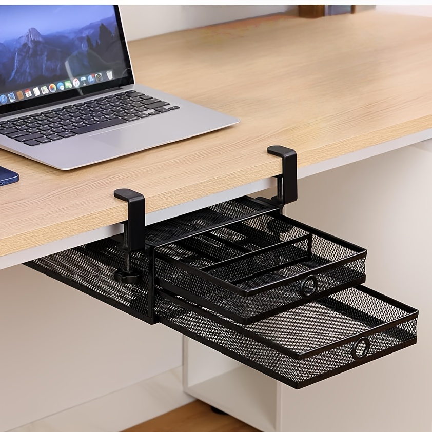 TEMU Versatile 2-tier Slide-out Under Desk Drawer Organizer - Metal Storage Solution For , No , Space-saving Design, Ideal For Christmas Decorations,
