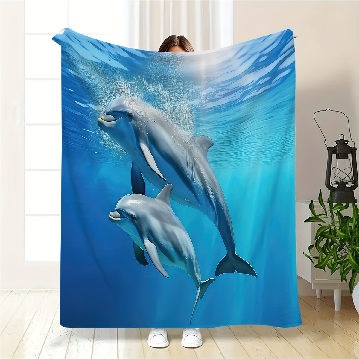 

plush " Cozy Dolphin Ocean-themed Throw Blanket - Soft, Warm Flannel For Couch, Bed, Office, And Travel - Perfect Gift For Young Group