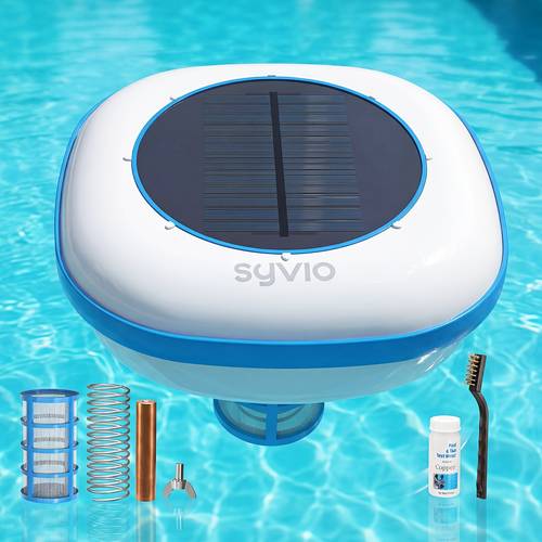 solar powered pool ionizer chemical free floating water purifier for fresh saltwater pools up to 45 000 gallons saver brass parts cleaning brush reusable summer must have