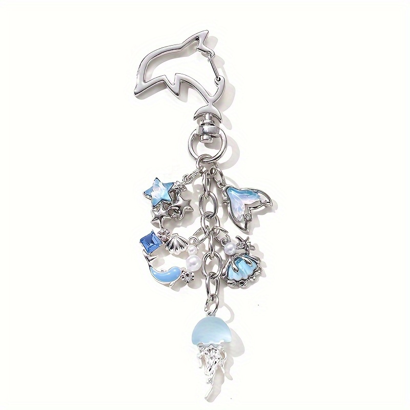 1pc Dolphin Jellyfish Tail Drip Oil Keychain