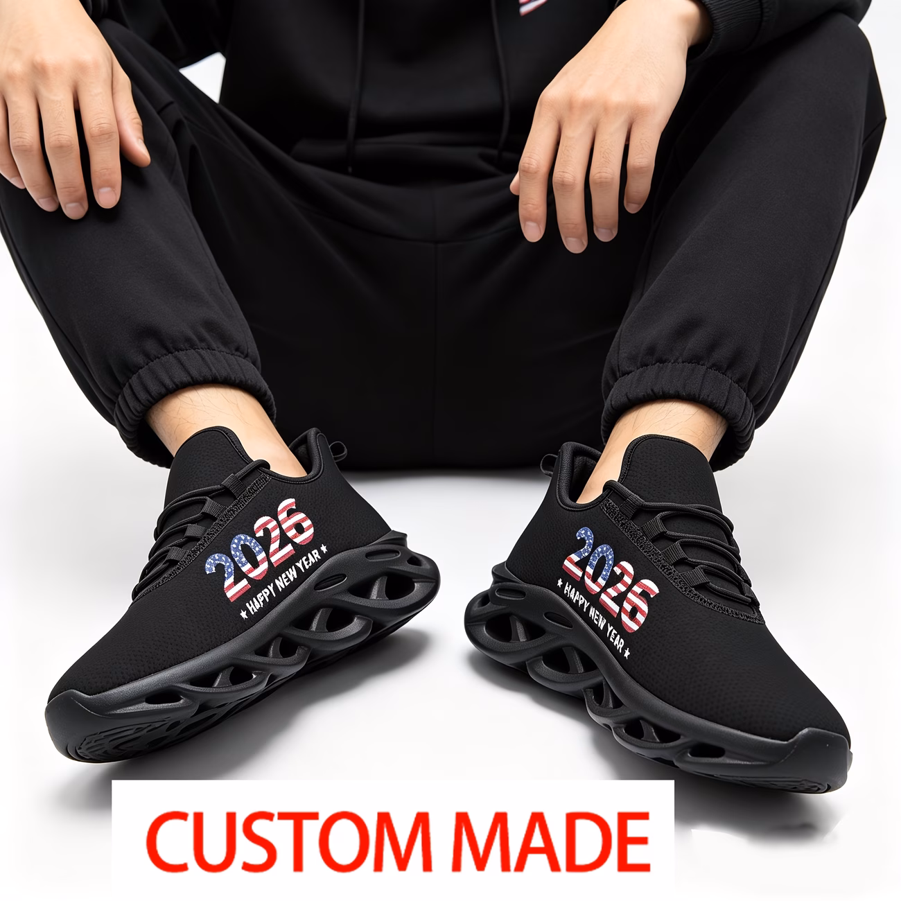 Men'S Black Plus Size Custom Athletic Casual Shoes, Custom Company...