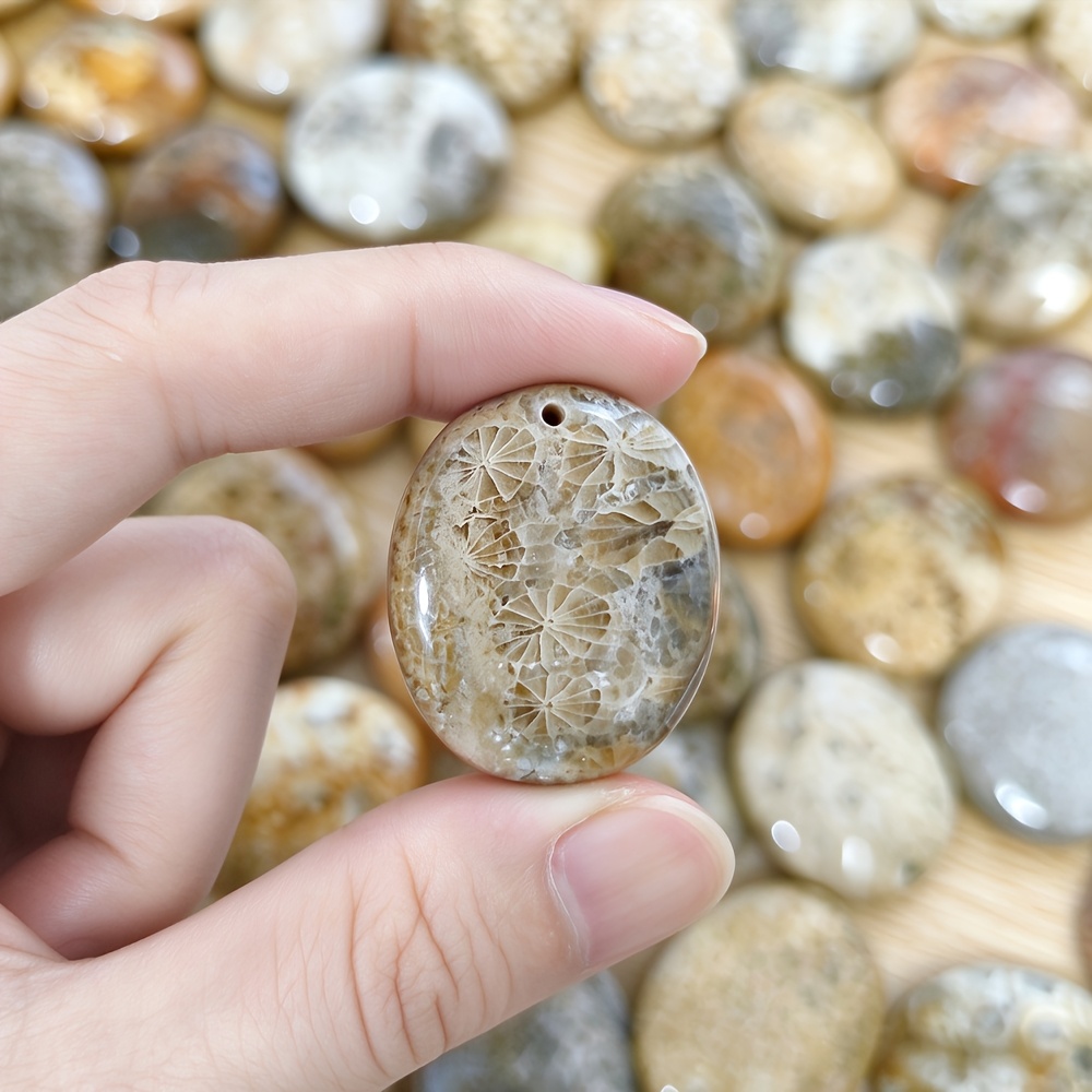 Natural Oval Silicified Coral Stone Pendant Necklace, Women's