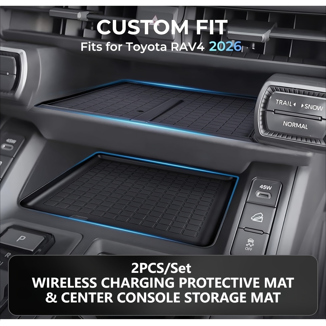TEMU 2pcs/set For Rav4 2026 Wireless Charging Protective Mat And Center Console Storage Protective Mat, Interior Additions Console Cover Pad For 2026