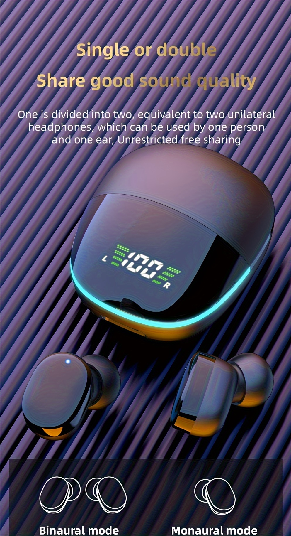 [LED Display] Wireless Earbuds with LED Display - Touch Control, USB Charging Case - Ideal for Sports & Gaming