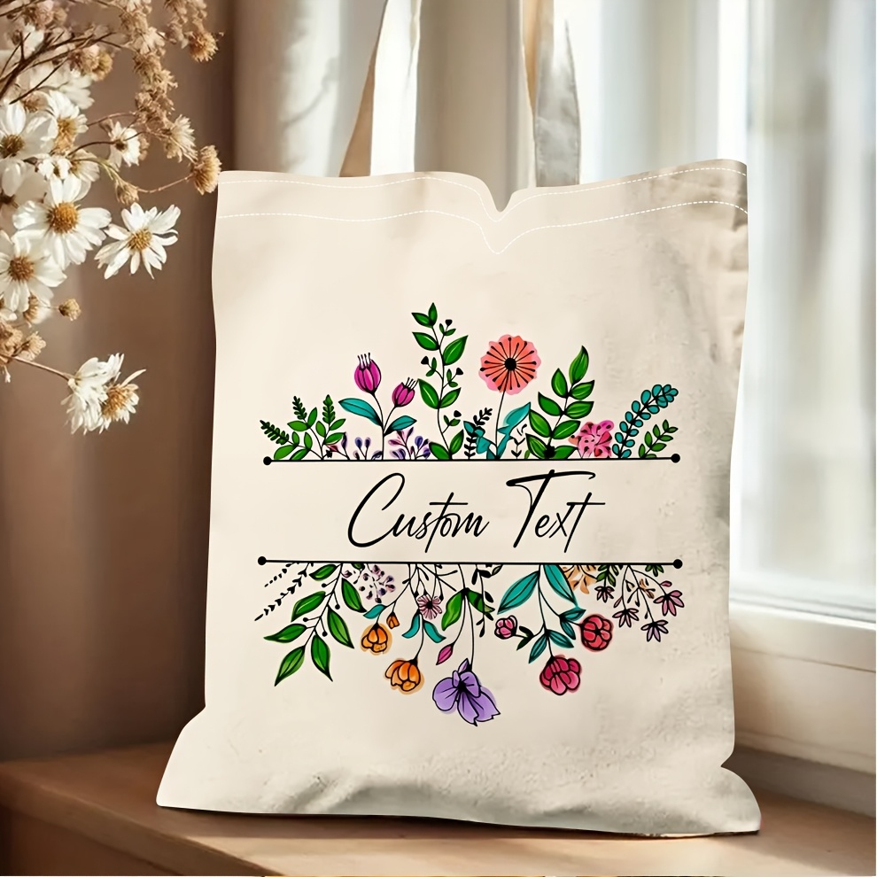 TEMU 1pc, Custom Shopping Bag, Ladies Single Shoulder Bag, Custom Floral Print Tote Bag Durable Reusable Shopping Bag With Fixed Shoulder Strap And