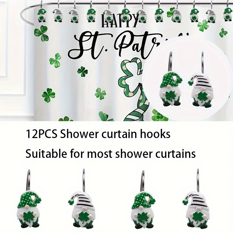 

12pcs 's Day Shower Curtain Hooks, And Clover Design, Bathroom Accessories