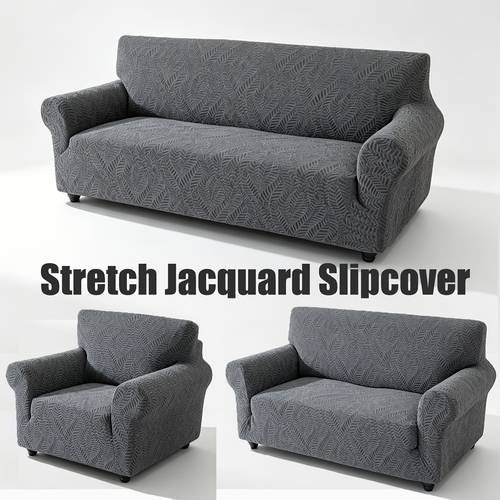 item picture thickened leaf jacquard stretch sofa slipcover full coverage cat scratch resistant gray geometric oversized universal fit washable couch protector