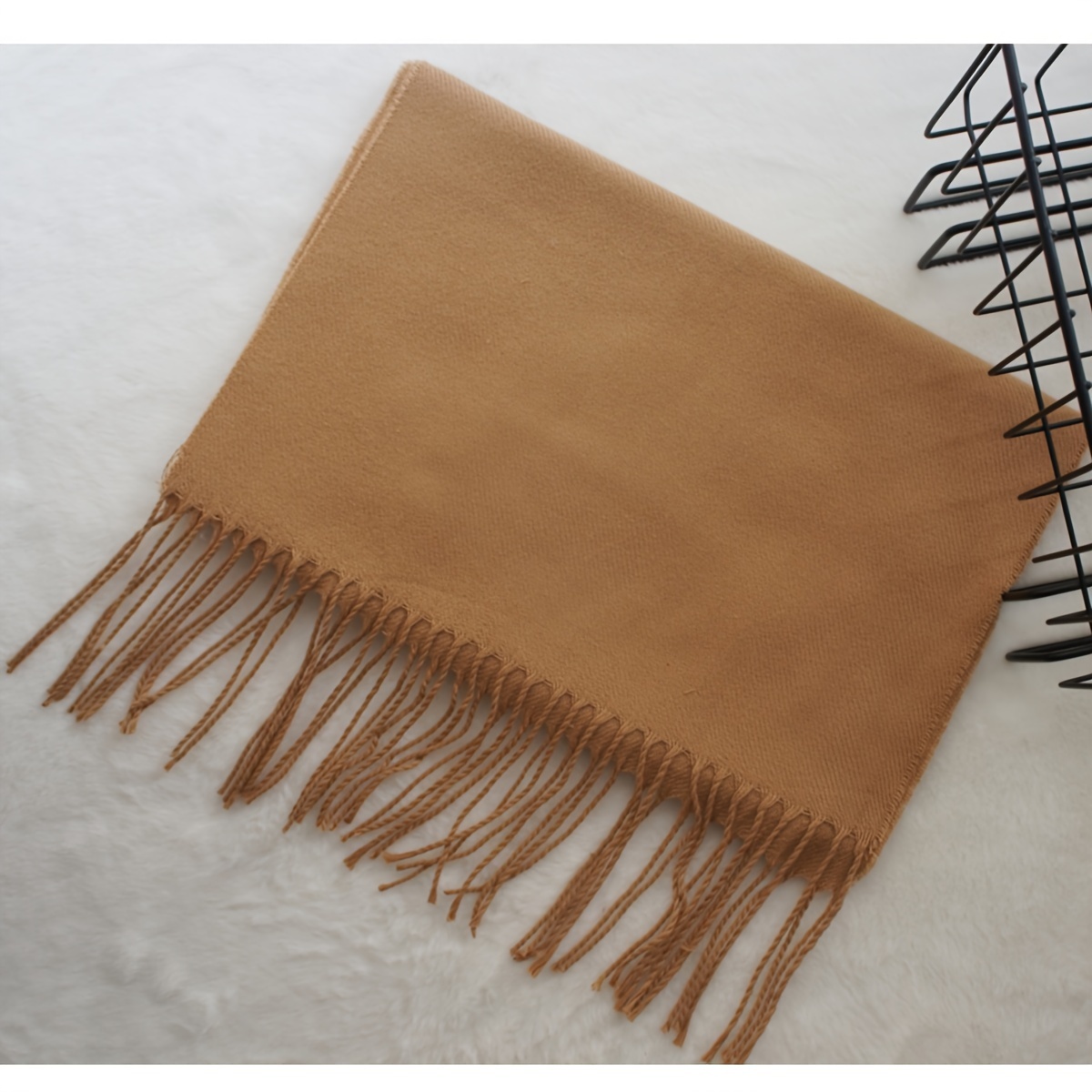 Classic Solid Color Polyester Scarf - Unisex Warm and Breathable, Woven Fringe Detail for Autumn and Winter Styling, Hand-Washable details 4