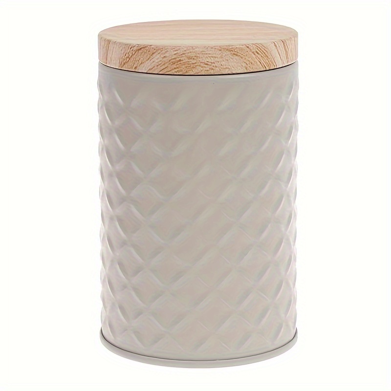 TEMU Fashionable Wood Grain Metal Coffee Container - Safe Wooden Lid, Metal Container Empty Biscuit Tin Can Jewelry Box Storage Container Can