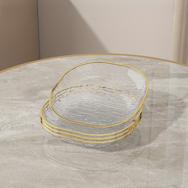 4pcs Set Of Elegant Transparent Snack And Fruit Plates, With Golden Edges Made Of Food-grade Premium Material, Oval Shape, Ideal For Home Dining, Parties, And , Fruit Plates, Snack Plates, Bone Dishes