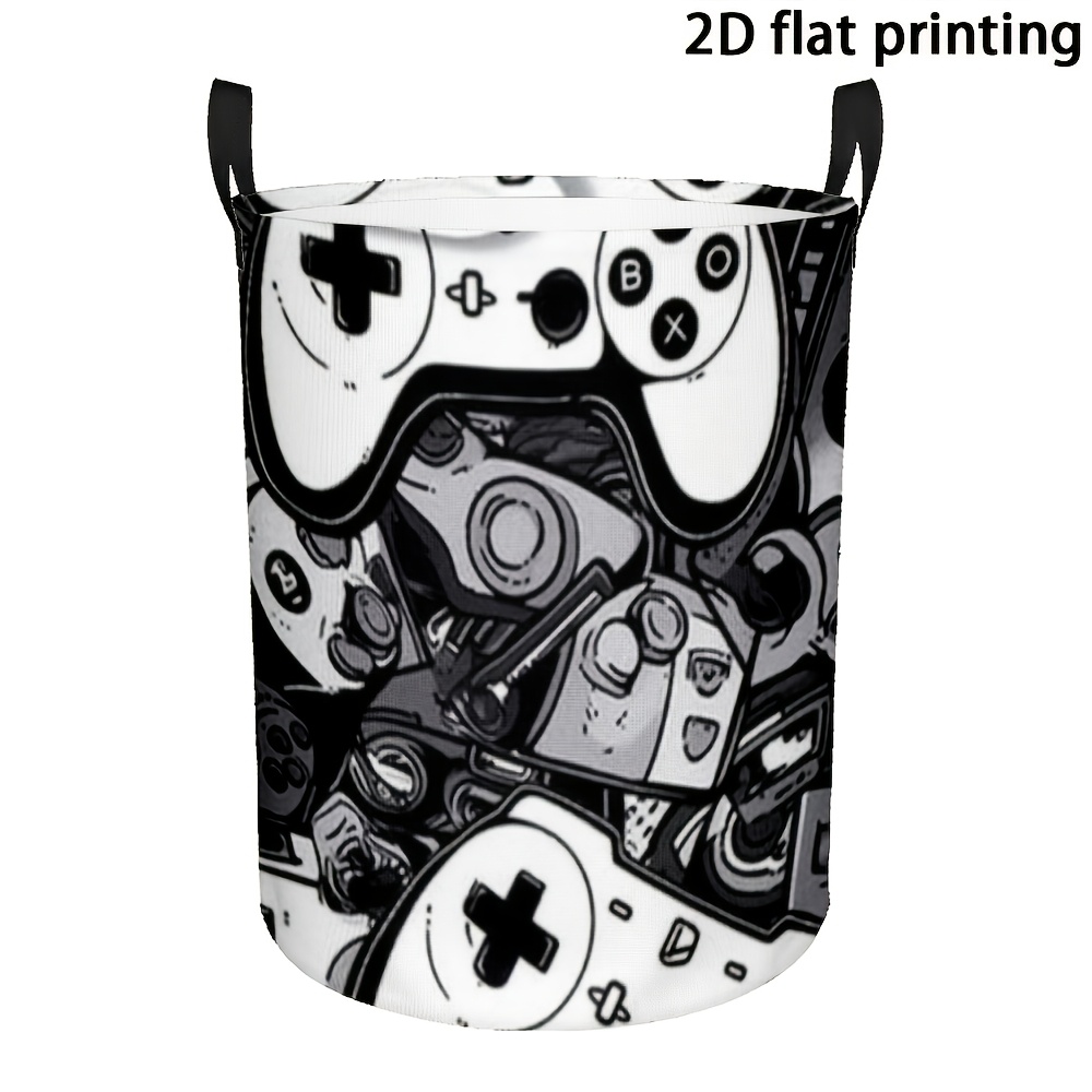 TEMU 1pc Black And White Game Controller Shaped Large Round Laundry Basket, Perfect For Storing Clothes In A Gaming Room Or Dorm. This Portable
