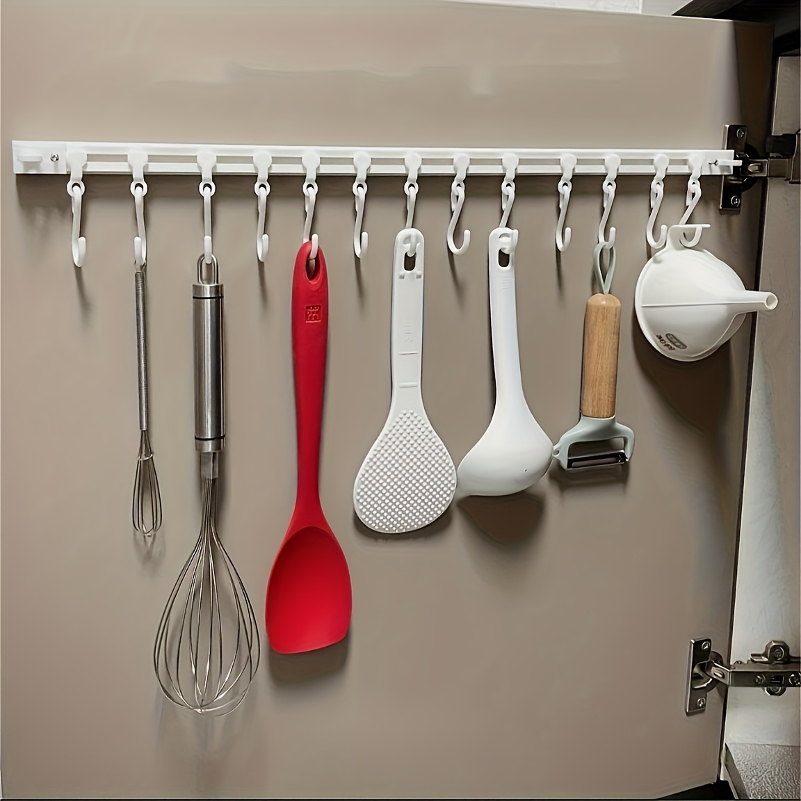 

1pc Wall-mounted Hook Shelf, Kitchen Cabinet Sliding S Hook Shelf, Multi-functional Free-punching Long Hook Shelf For Kitchen Utensil Storage, Kitchen Accessories