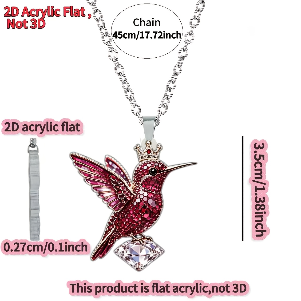 Women's Hummingbird Acrylic Necklace, Fashion Pendant