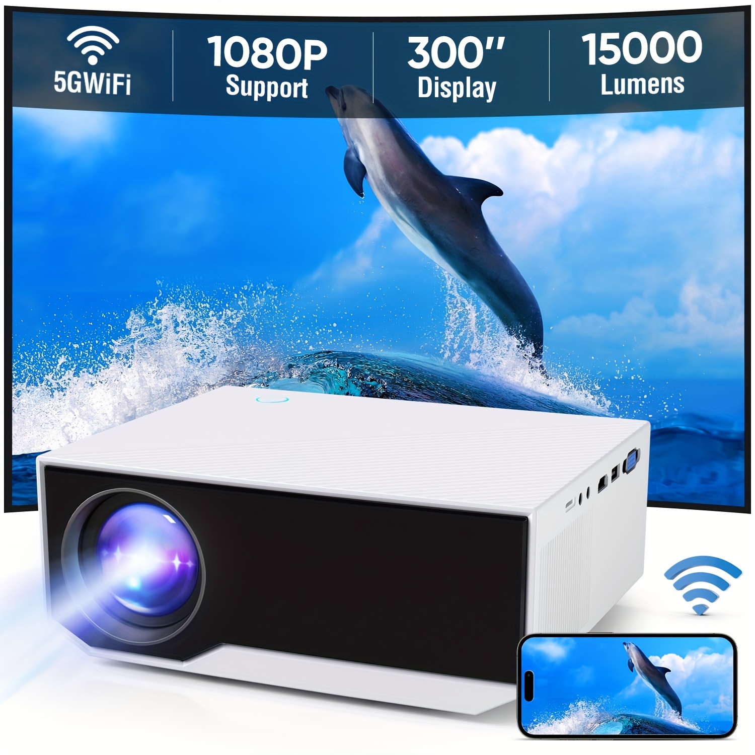 

Zdk Projector With Wifi And Wireless, 500 Ansi Native 1080p Projector 15000 Lumen Projector Compatible With Iphone Android Phone/tv Stick/ps5/pc/laptop