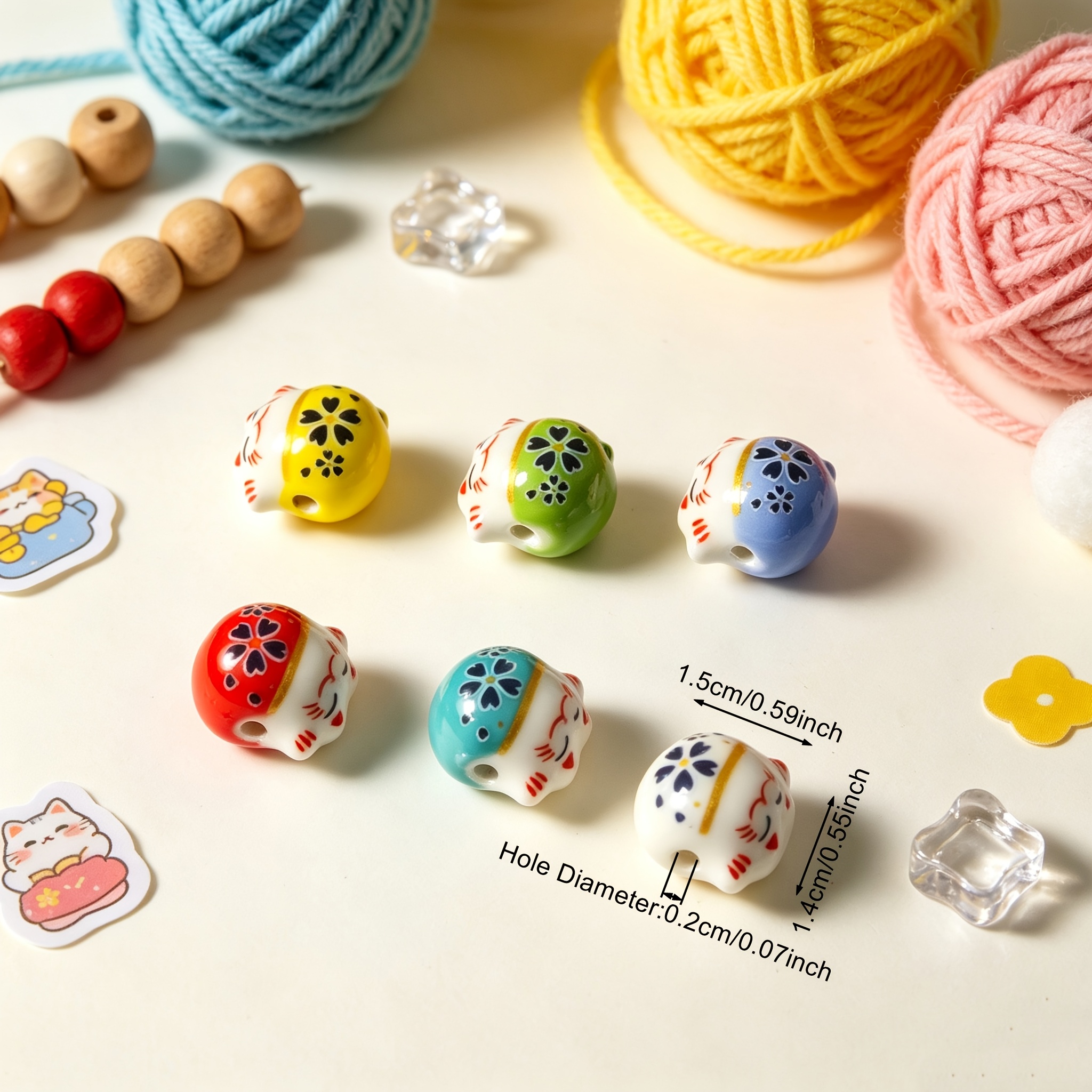 10pcs Random Mixed Color Ceramic Cat Beads for DIY Jewelry