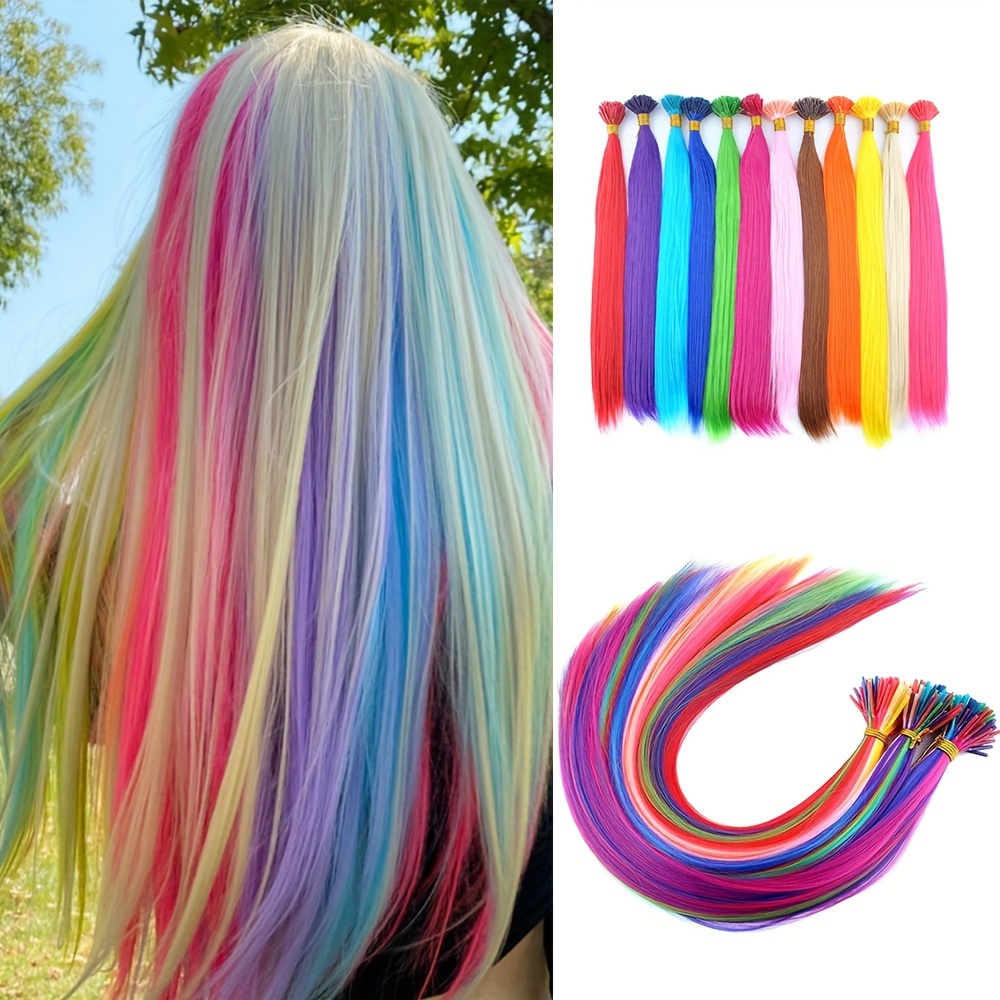 

10pcs Women's Colorful Viscose Feather Hair Extensions For Relaxed-textured Hair, Unscented Straight Hair Accessory Suitable For All People