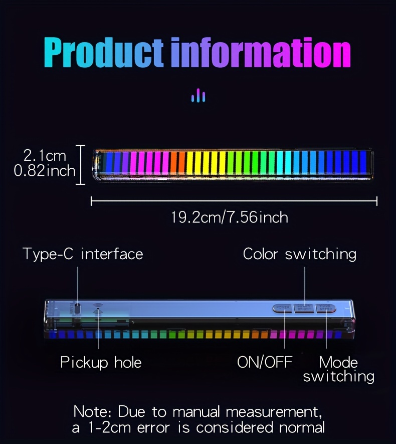 led light bar for vehicles rgb atmosphere   rhythm lamp sync   inside interior decoration breathing   sound controlled voice pickup usb ambient lighting strip lights details 11