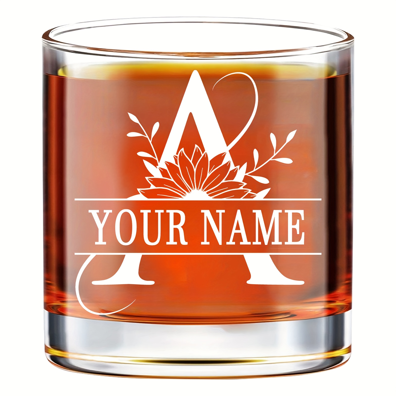 TEMU 1pc/11oz/330ml/personalized Initial Whiskey Glasses, Custom Name Funny Whiskey Gifts For Men Dad Coworker Him, Whiskey Glass, Monogrammed Gifts