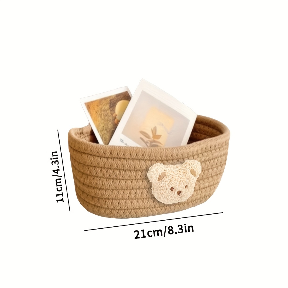 Image of 1pc Cartoon Bear Weaving Decorative Storage Basket - Ideal For Bathroom, Living Room, Bedroom, Office, And Room Decoration - Cosmetics And Miscellaneous - Home Office Desktop Organizing