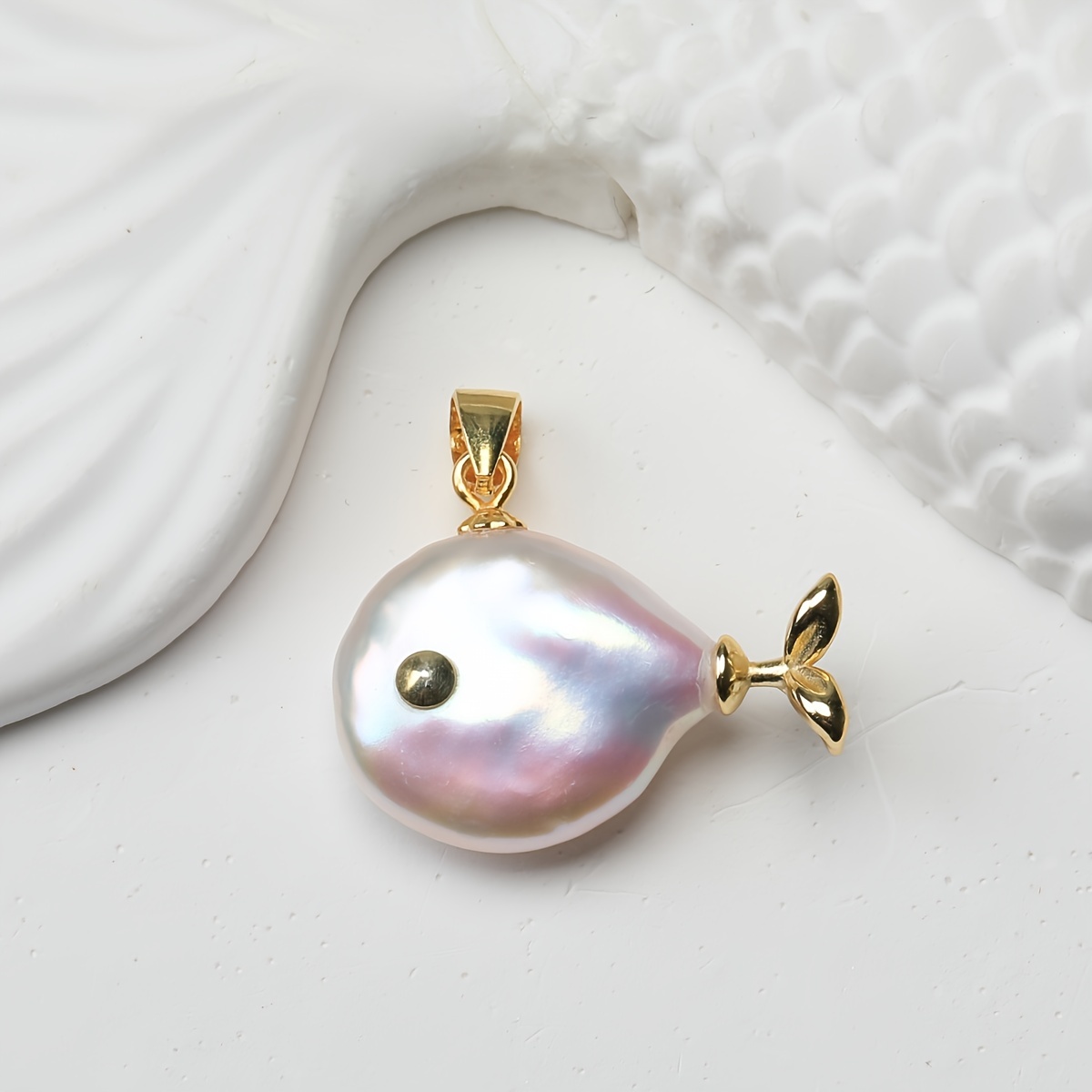 Image of 1 Handmade Button Freshwater Baroque Pearl Small Fish Pendant S925 Sterling Silver Hung Necklace Cute And Jewelry