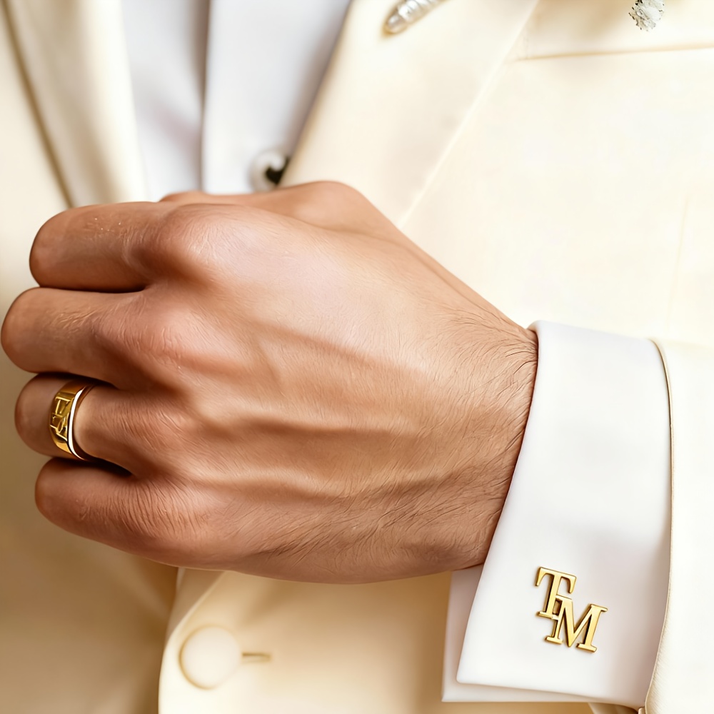 TEMU Custom Exquisite Stainless Steel Cufflinks - Personalized Initial Laser-cut Name Cufflinks | Unique Men's Jewelry, Gift For Him, Perfect For