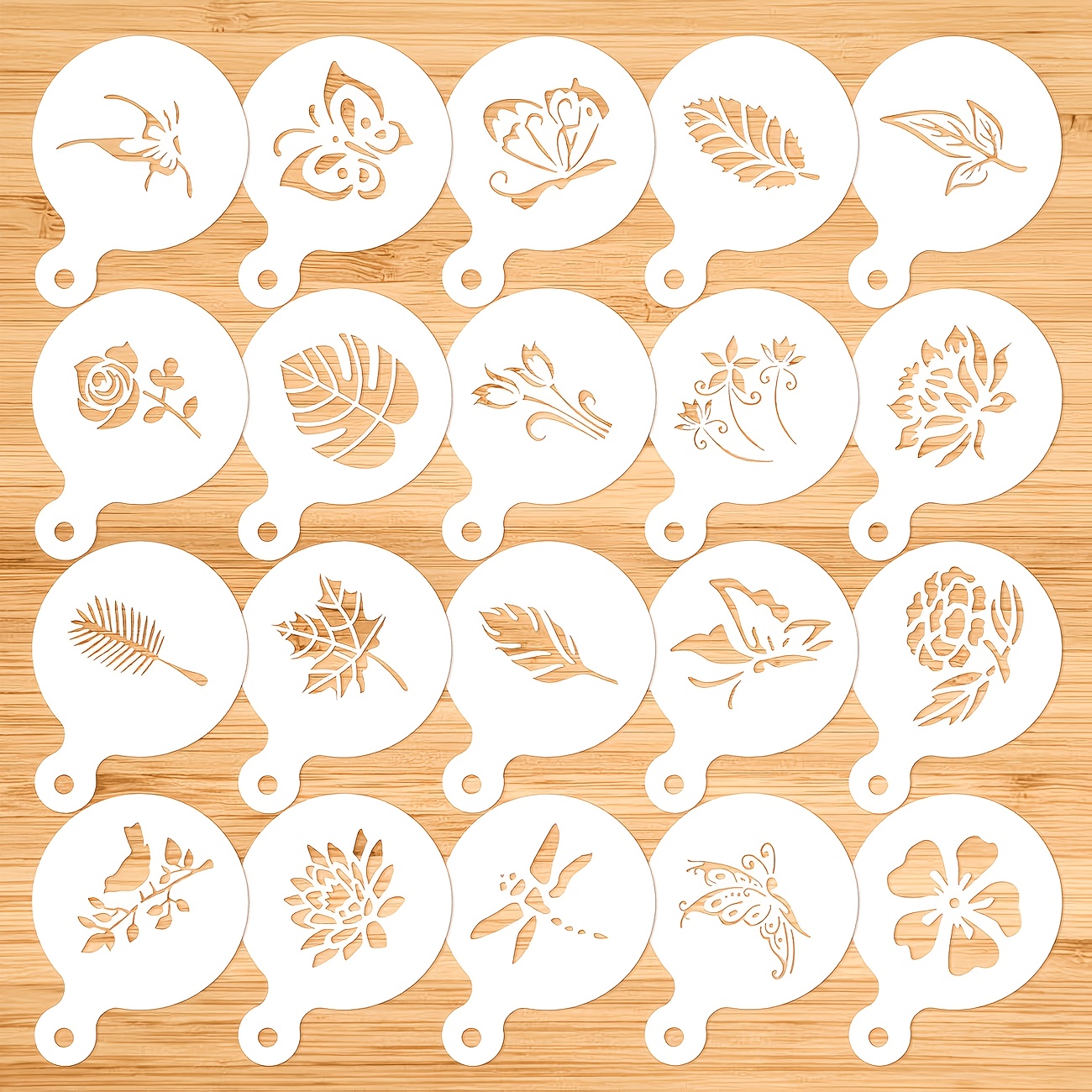 TEMU 20pcs Home Template Decoration Set, Reusable Painting Journal Stencils, Leaf Flower Bird Dragonfly, For Craft Decoration