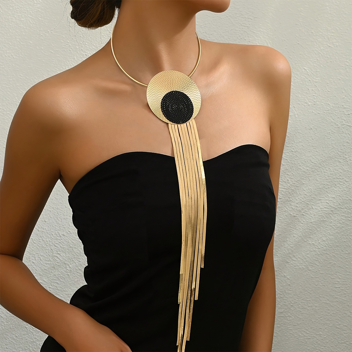 Vintage Fingerprint Pendant with Tassel Necklace