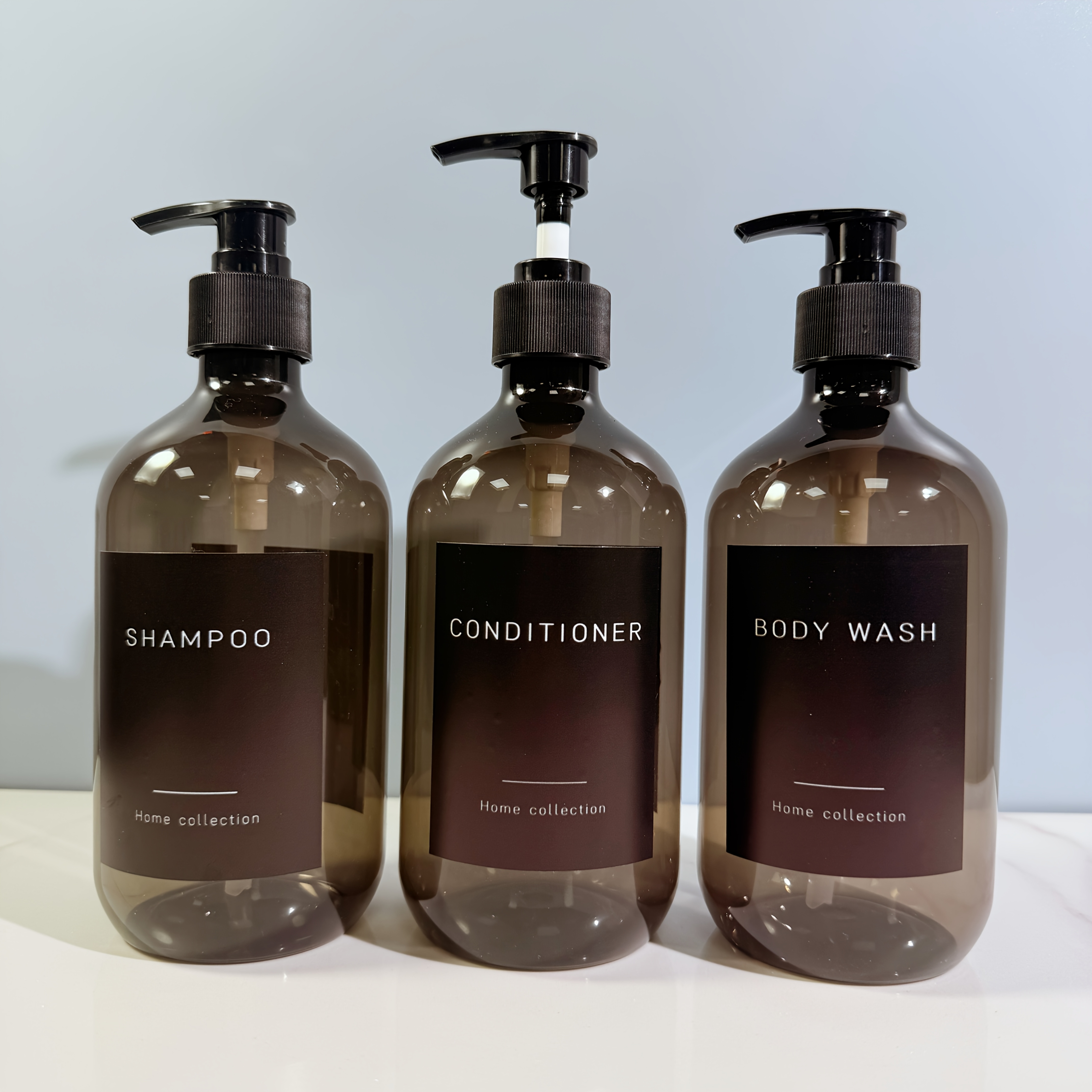 TEMU Lot de 3 flacons distributeurs à pompe rechargeables et réutilisables avec flacons noirs translucides et bouchons noirs - Convient pour gel