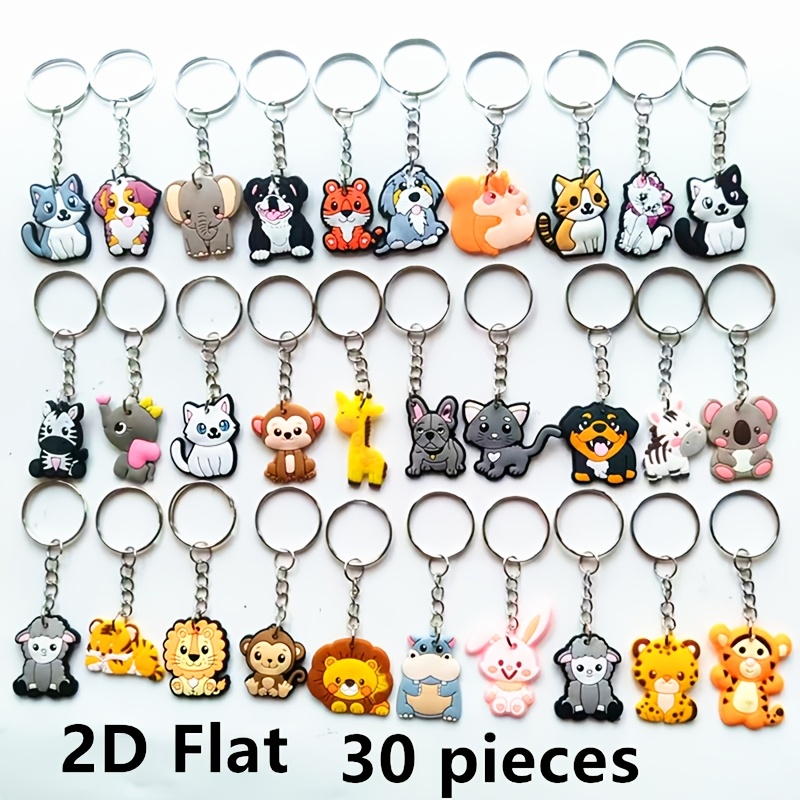 TEMU 2d Flat, 30pcs Pvc Animal Keychains, Practical And , Cute And Adorable Cartoon Shapes, 2d Flat Monkey, Tiger, Lion, Cat, Leopard, Deer, Zebra,