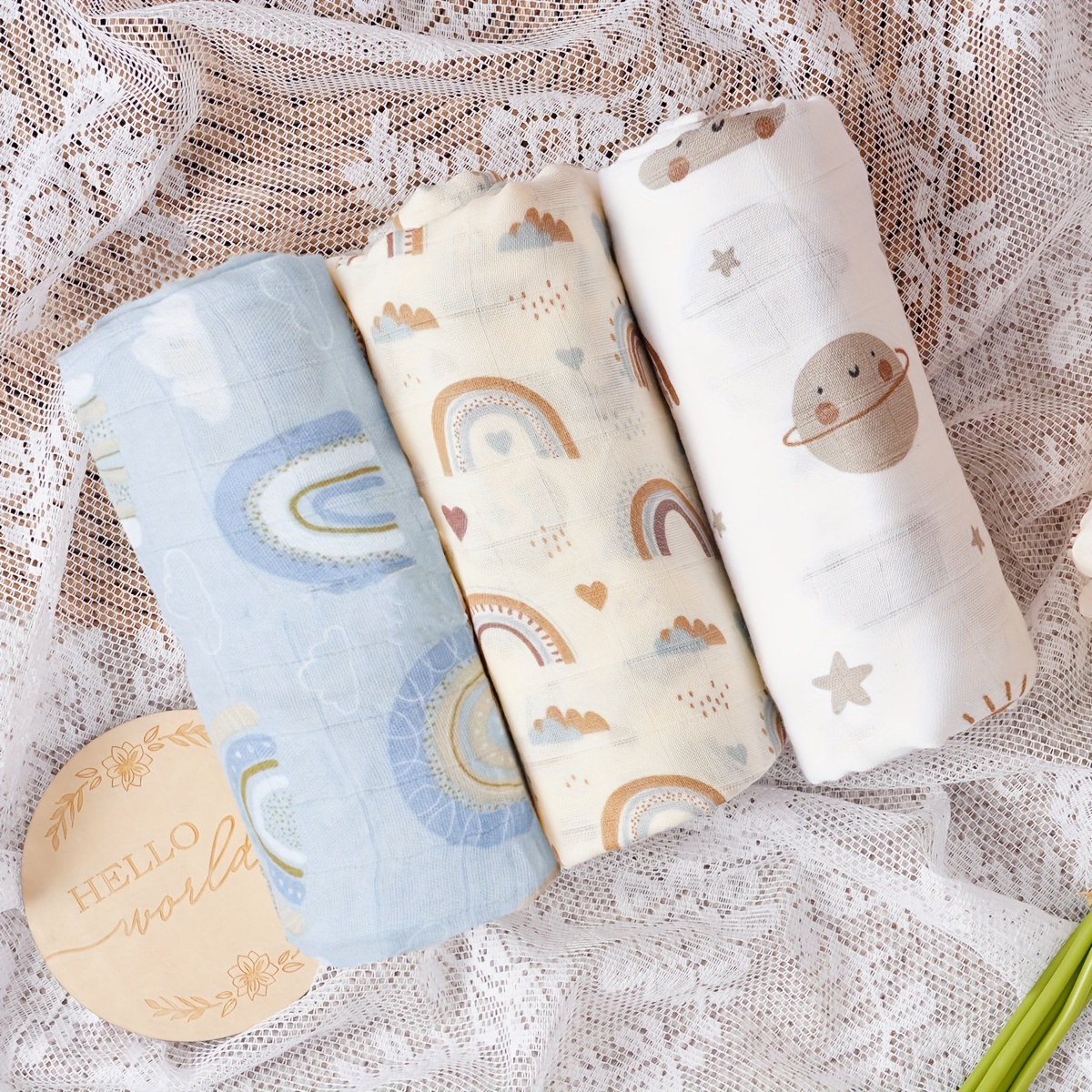 

3pcs Elinfant Swaddle Blankets, Muslin Receiving Blankets For Newborns, Gauze Bath Towels, , Appropriate For 0-3 Old