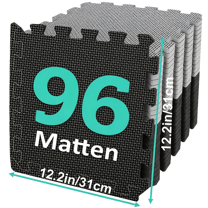 Image of 96pcs Eva Puzzle Mat, 31x31cm, 10mm Thick, Sound-absorbing, Shock-absorbing, Scratch-resistant, Waterproof, , Suitable For Home Gyms, Treadmills, Playrooms, Garages, Etc.