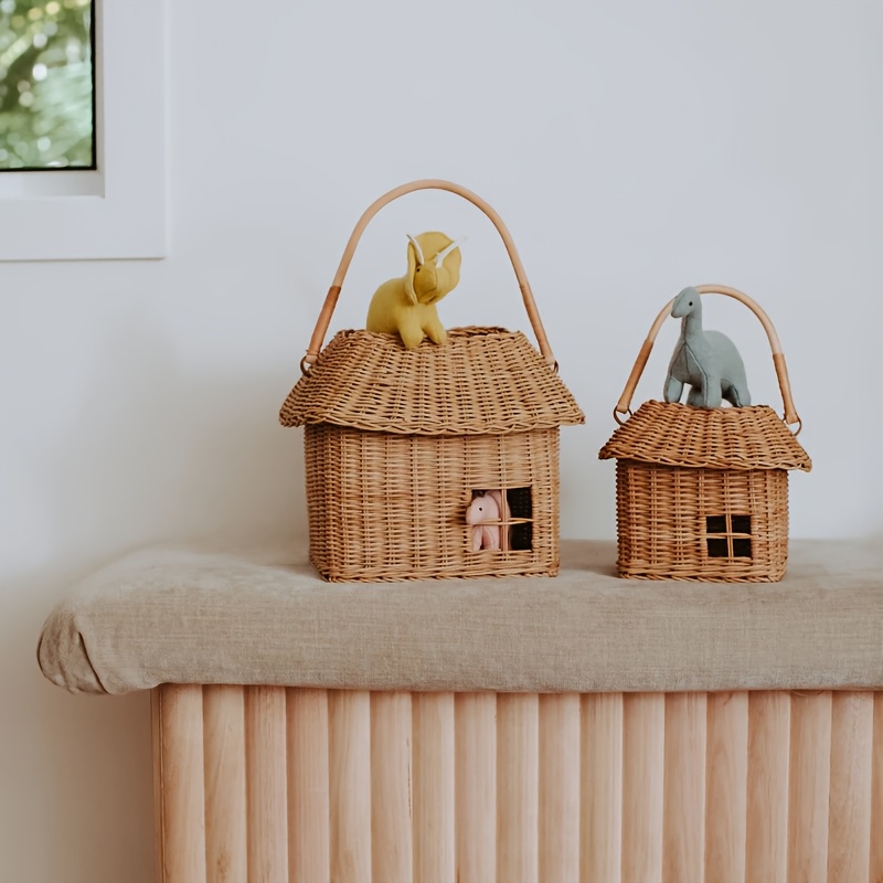 Set Di 4 Cestini per La Spesa in Rattan Intrecciato a Mano, Versatili