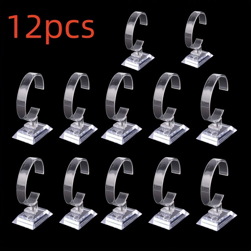 Image of 8/12pcs Boho Style Clear Plastic Watch Holders, Transparent Wristwatch Display Racks, No Electricity Needed Showcase Stands