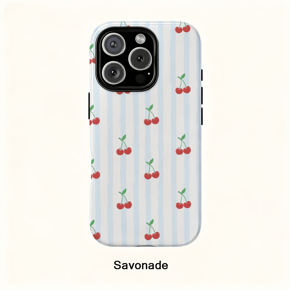 TEMU Phone Case - Cherry Striped Pattern Phone Case Compatible With For Iphone 17, 16pm, 15promax, 11pro, 12mini, 13plus, 7/8, Se, Xs, Xr, 2-in-1