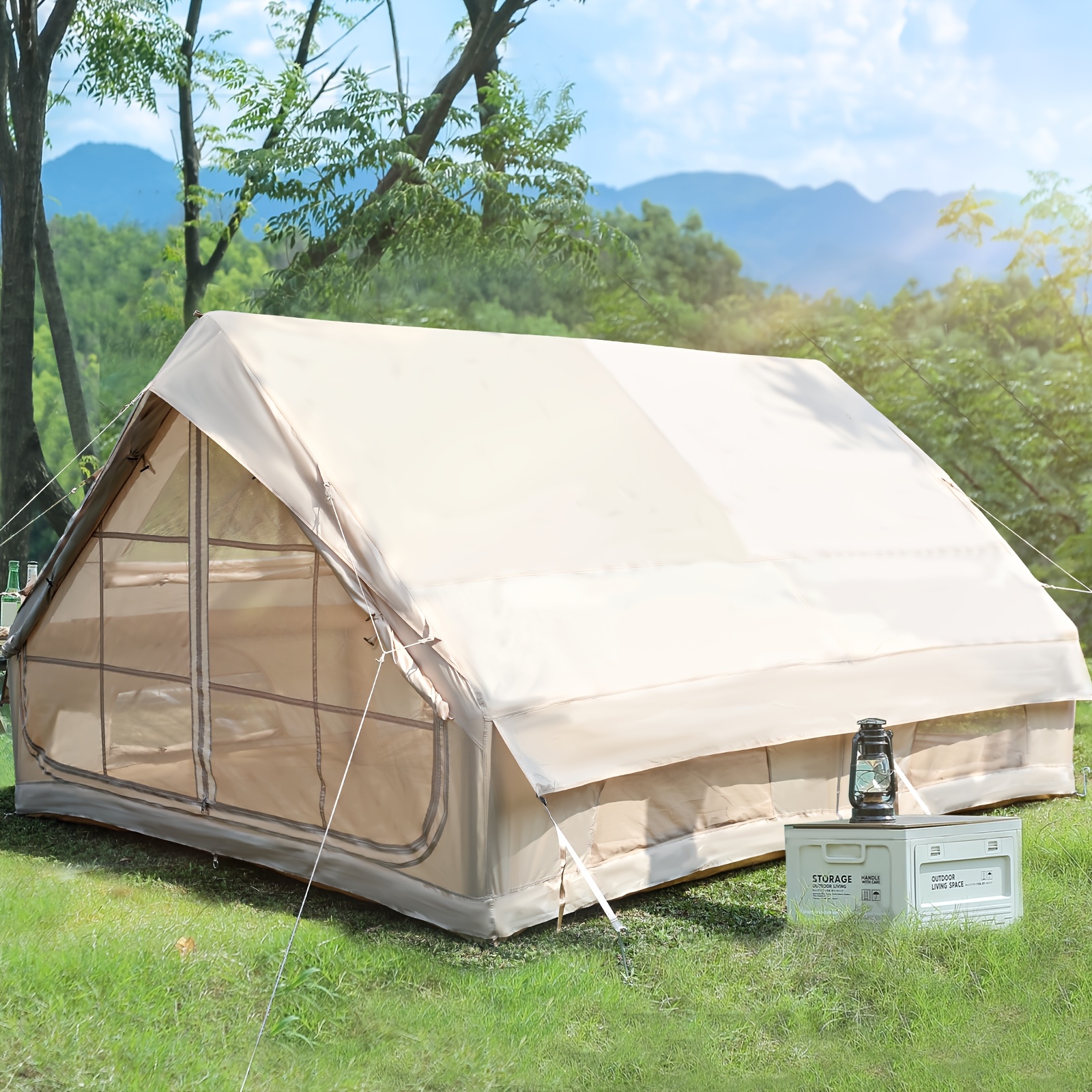 Inflatable Camping Tent With Skylight, Inflatable Tent With Air Pump, Quick- Tent