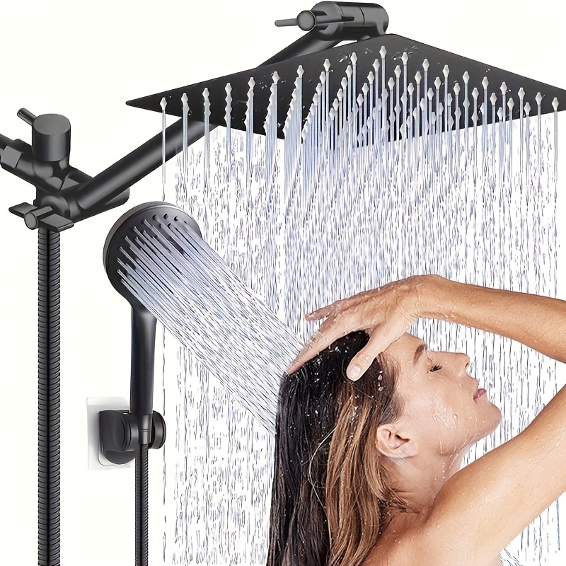 

Shower Head, 8 Inch High Pressure Rainfall Shower Head/handheld Shower Combo With 11 Inch Extension Arm, 5 Settings Adjustable Anti-leak Shower Head With Holder/hose, Height/angle Adjustable