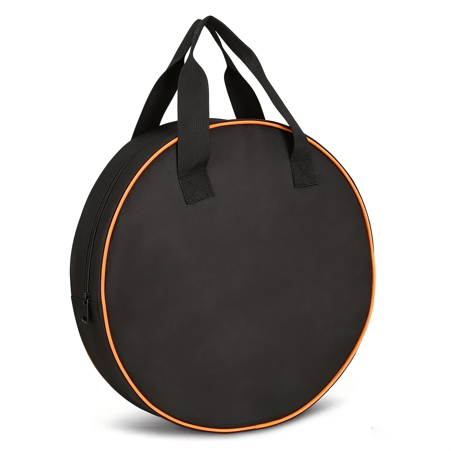 TEMU 1pc Heavy-duty Round Tool Bag - Portable Storage Box, Ideal For Rv And Gardening Use, Black With Orange Trim, Suitable For Cables And Small