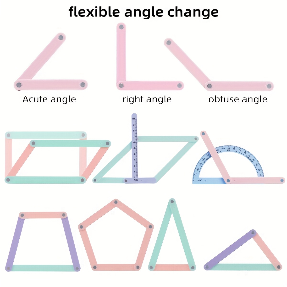 

18pcs Magnetic Learning Set - Flexible Angle Splicing Strips With Protractors For Mathematical Shape Exploration And Angle Relationship Studies