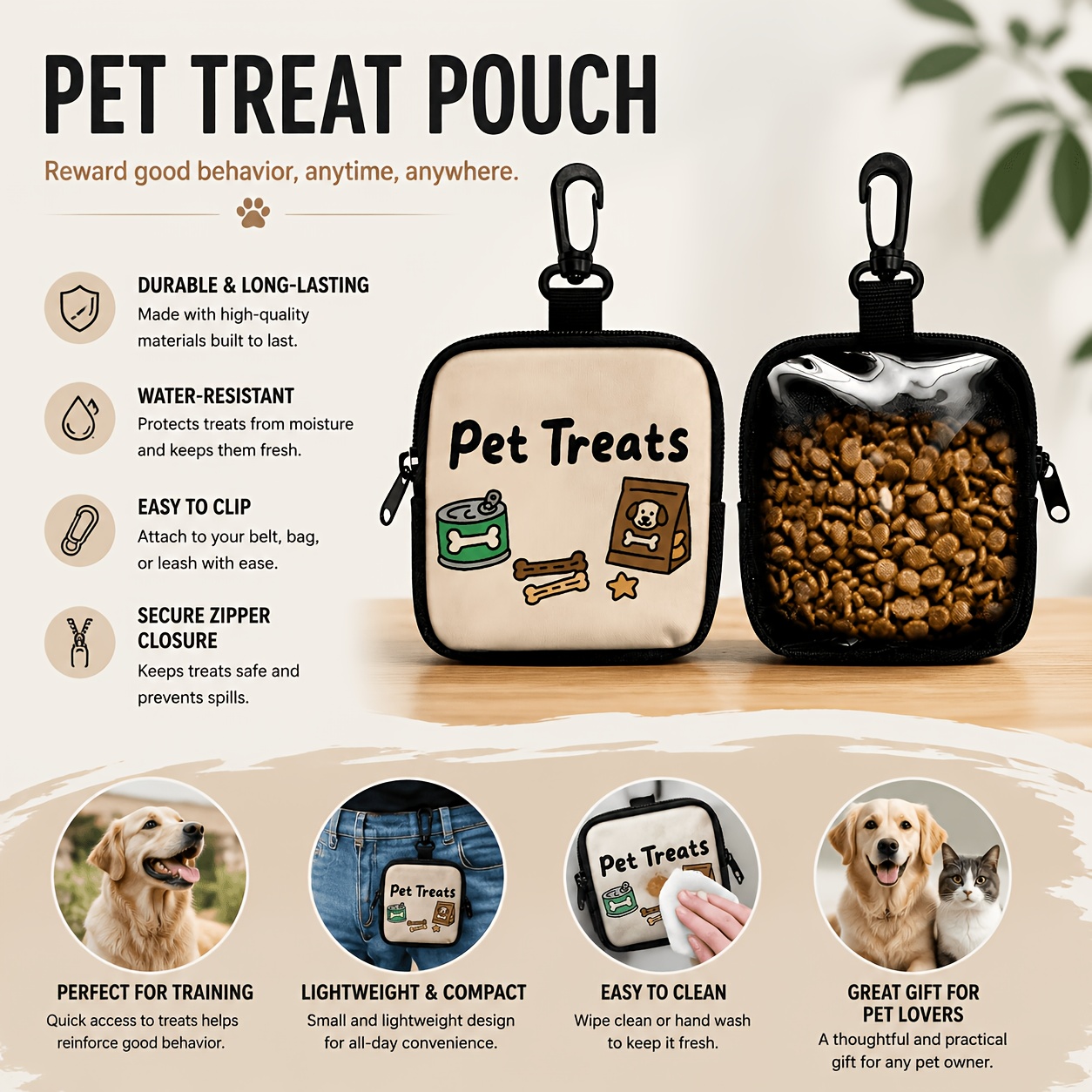 portable pet treat pouch zipper dog snack bag with clip for training and walking Product details 3
