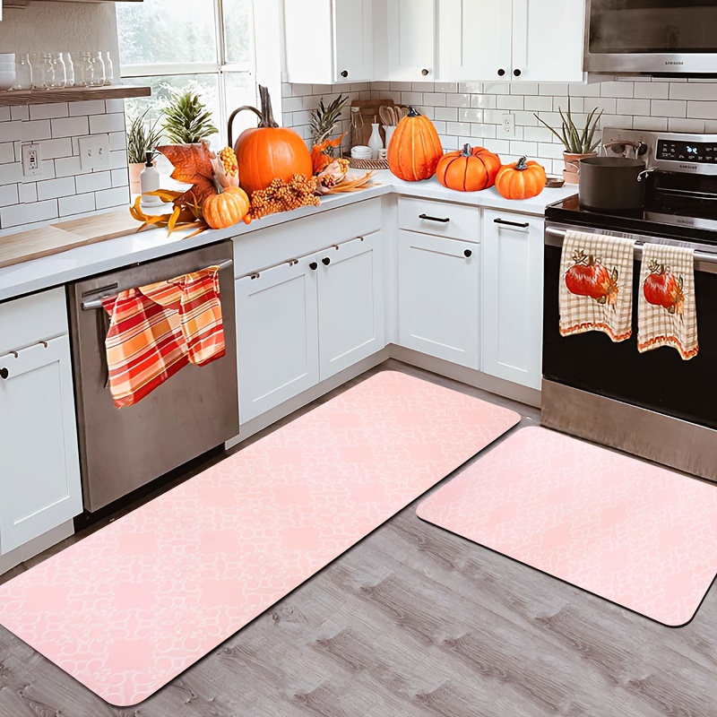 TEMU 1pc, 2/3pcs Set Farmhouse Kitchen Mat Set, Pink Floral Elegant Pattern, Holiday Gift, Festive Atmosphere Party Decoration Supplies, Kitchen Rug,
