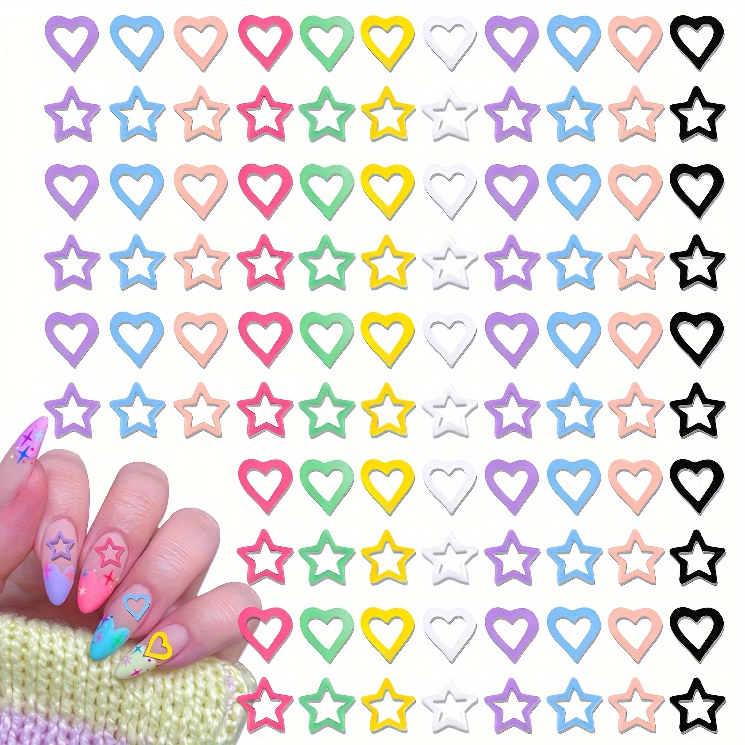 

400pcs Kawaii Nail Charms, 3d Heart Stars Colorful Resin Nail Art Charm Acrylic Cute Love Nail Gems For Women Girls Nail Decorations Diy Manicure Craft Jewelry