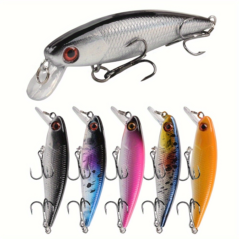 5pcs/set 3.74inch/0.39oz Bionic Fishing Lure With 2 Treble Hooks,  Artificial Hard Bait, Fishing Tackle For Freshwater And Saltwater